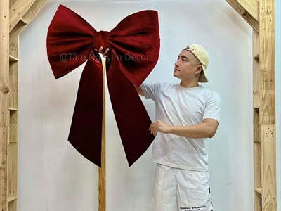 Nơ đỏ vải nhung xịn 2 cánh đuôi xéo dài cỡ lớn [Đứng form - Nhiều cỡ] PK-NO-12